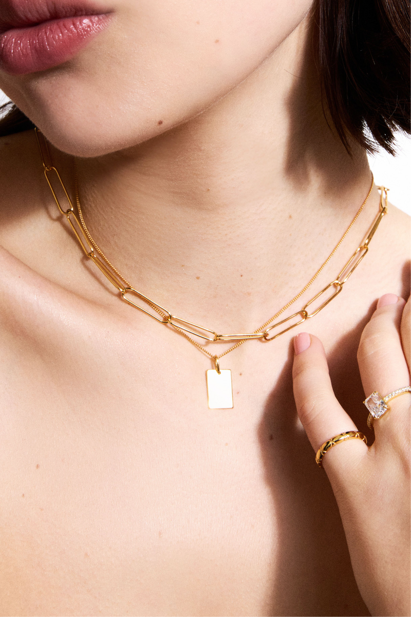 Collier Chaine Trombone - Argent Blanc Plaqué Or