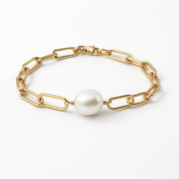 Bracelet Perlé Trombone - Argent Blanc Plaqué Or