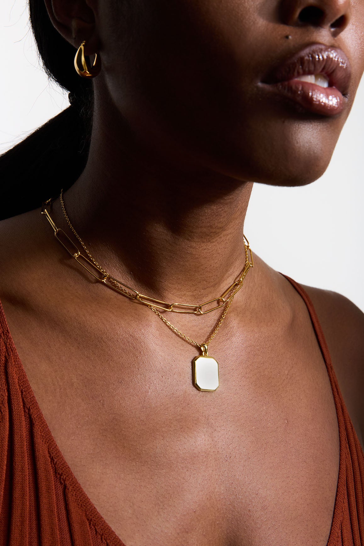Collier Chaine Trombone - Argent Blanc Plaqué Or