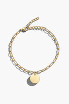 Medallion Bracelet - White Gold Plated Silver - Engravable on 2 Sides