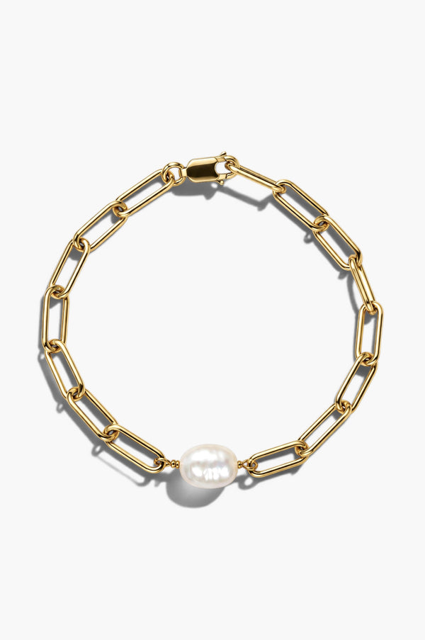 Paperclip Beaded Bracelet - White Gold Plated Silver