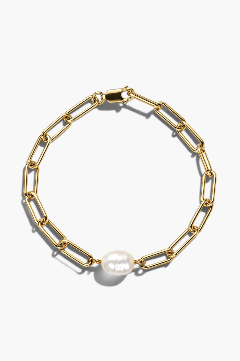 Paperclip Beaded Bracelet - White Gold Plated Silver